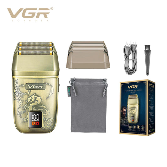 VGR Retro Metal Shaver Three Blade Deep Cleaning Shaver Embossed Body Intelligent Digital Hair Trimmer Hair Whitening V-349 Peaceful Pleasures Health and Wellness USB
