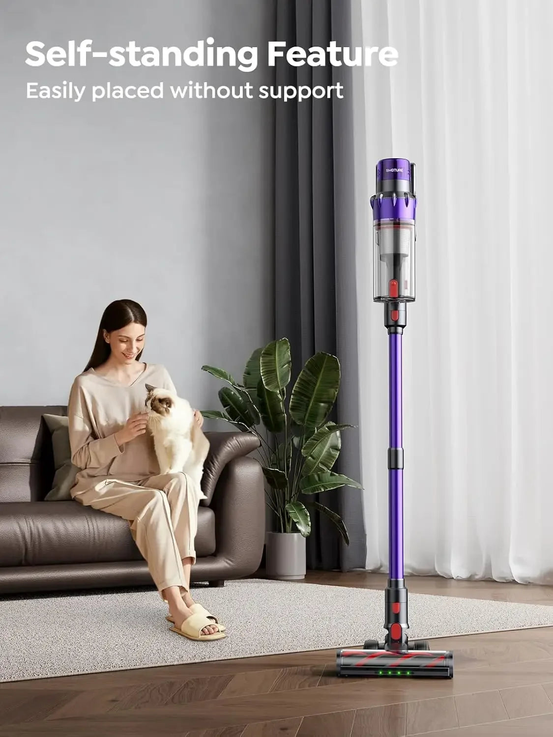 Cordless Vacuum Cleaner 600W 50KPA 65 Min Runtime, Self-Standing Stick Vacuum with Auto Mode for Pet Hair Carpet Floor Peaceful Pleasures Health and Wellness