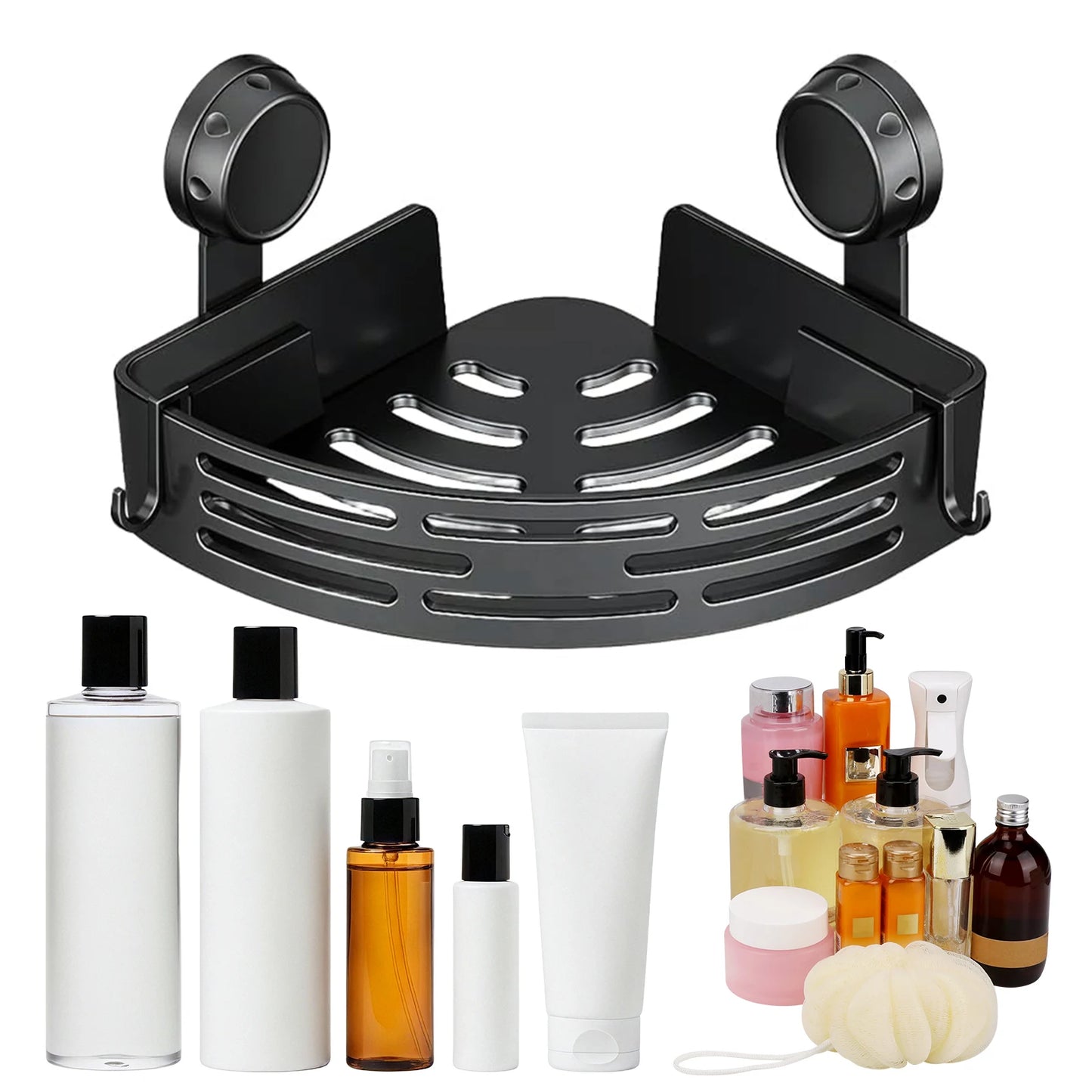 Triangle Corner Suction Cup Shower Caddy with Hooks No Drilling Removable Shower Organizer for Home Decor & Storage Peaceful Pleasures Health and Wellness