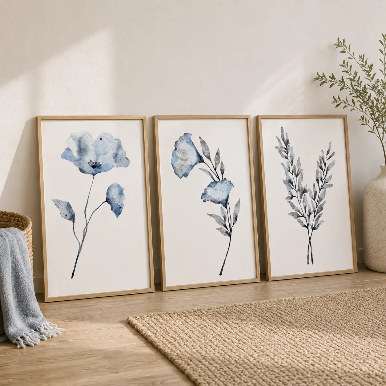 Botanical Flower Wall Art, Minimalist Plant Canvas Painting, Nordic Poster Print for Living Room Bedroom Wall Decor Peaceful Pleasures Health and Wellness