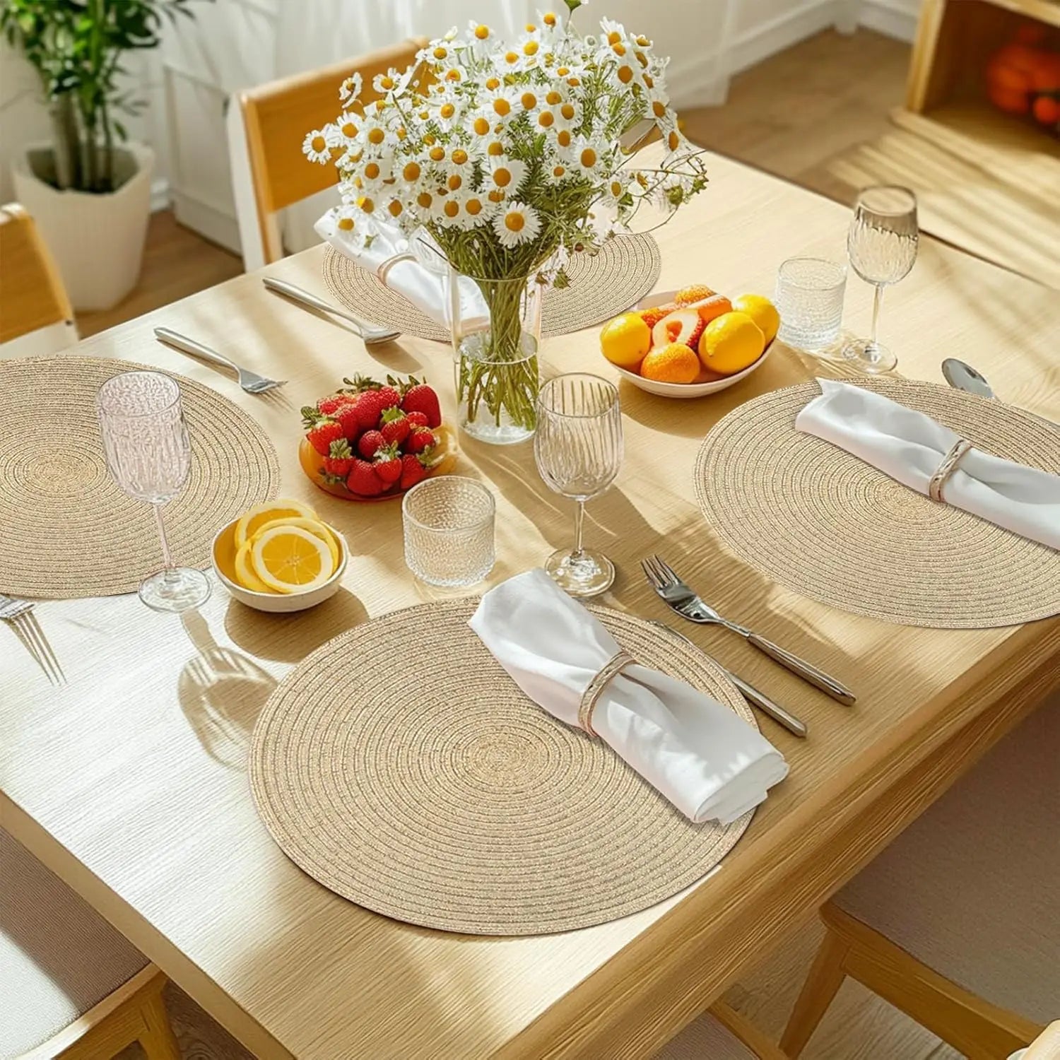 Placemats for Dining Table 6PC Linen Cotton Woven Non-slip Ironing Placemat Teacup Mat Round Plate mat Flower Mat Kitchenware Peaceful Pleasures Health and Wellness