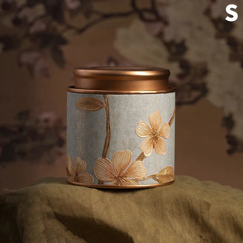 Chinese Floral Round Tea Tin Canister | Airtight Storage Box