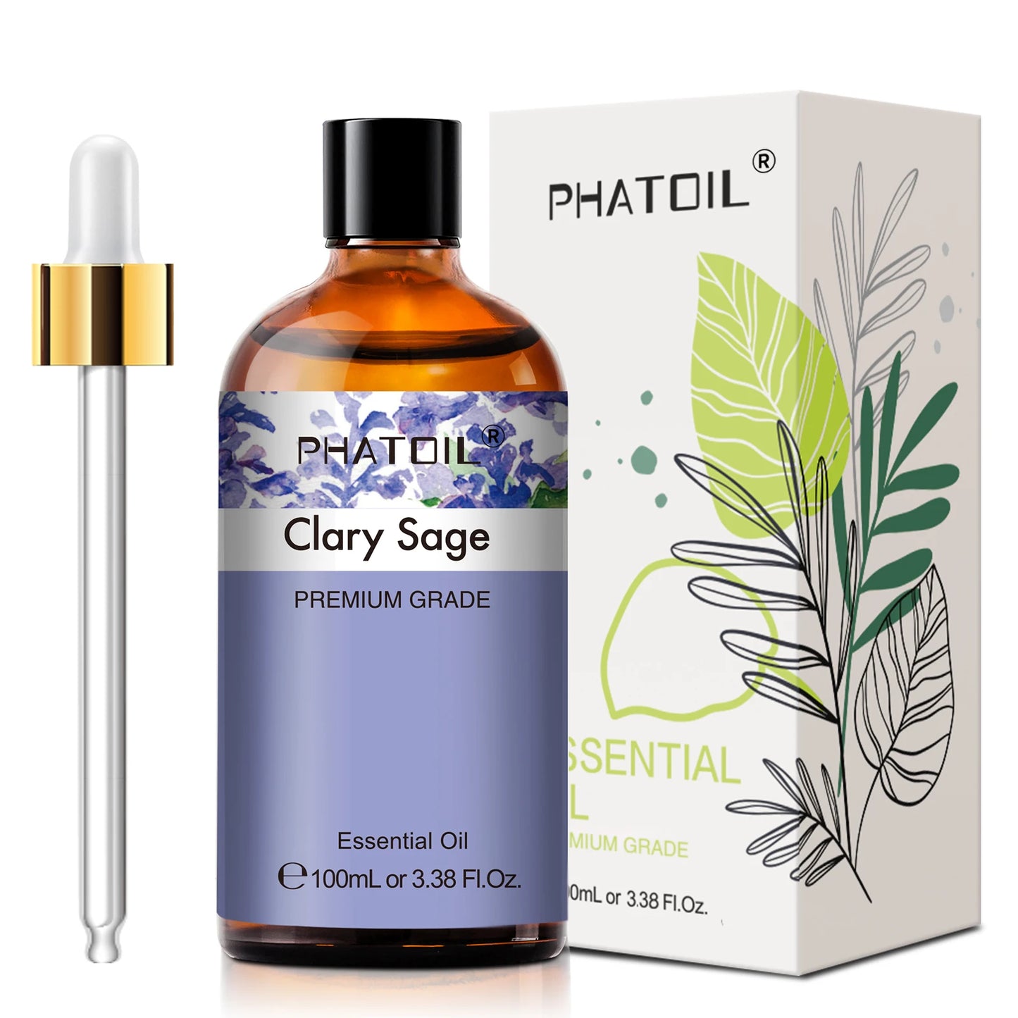 PHATOIL 100ml Pure Essential Oil Lavender Jasmine Vanilla Sandalwood Sweet Orange Lemon Aromatherpay Essential Oils For Diffuser Peaceful Pleasures Health and Wellness Clary Sage United States 100ml