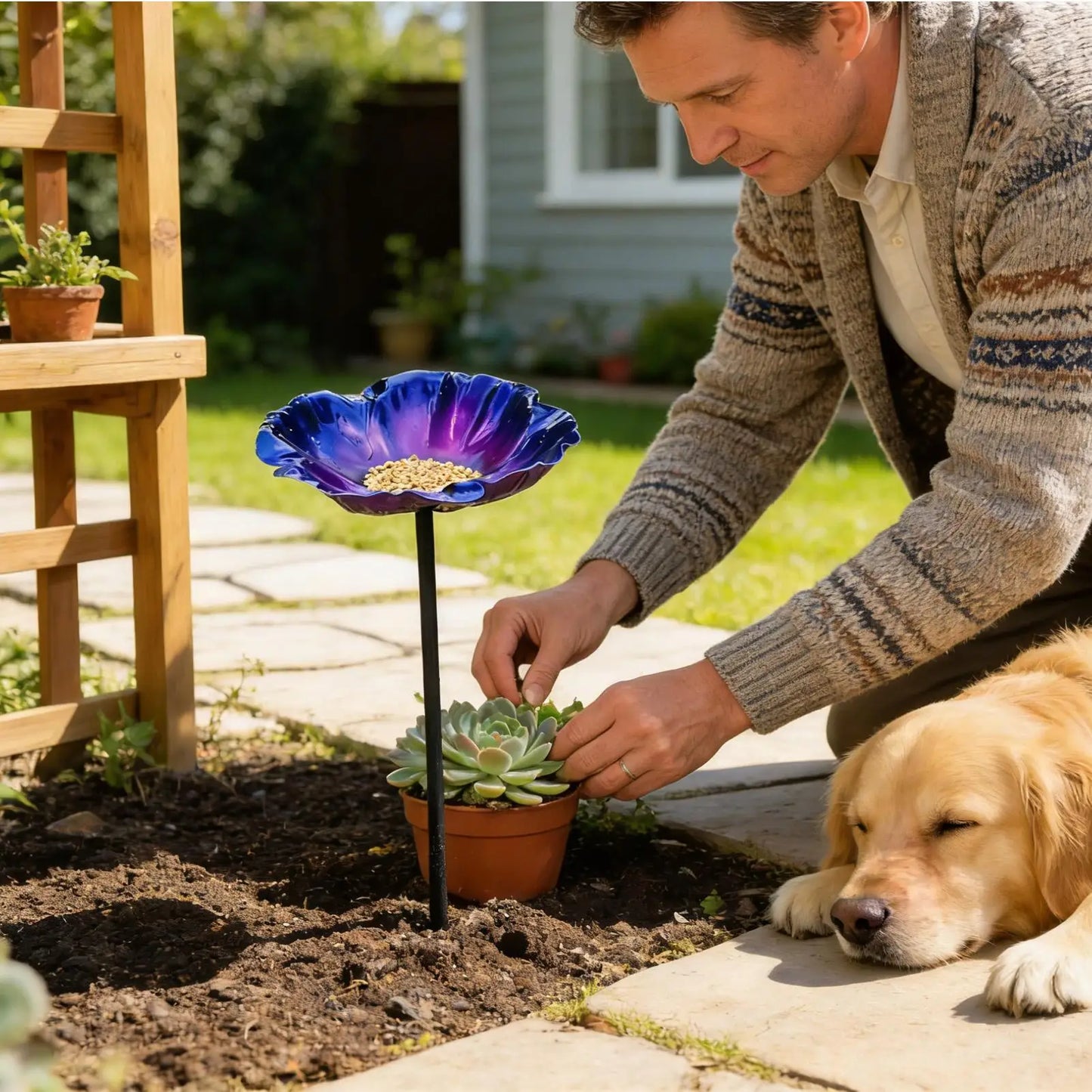 Bird Bath For Outside Weather Resistant Garden Bee Water Feeder With Petals Design 65cm Height Bird Bath Fountain For Window Peaceful Pleasures Health and Wellness
