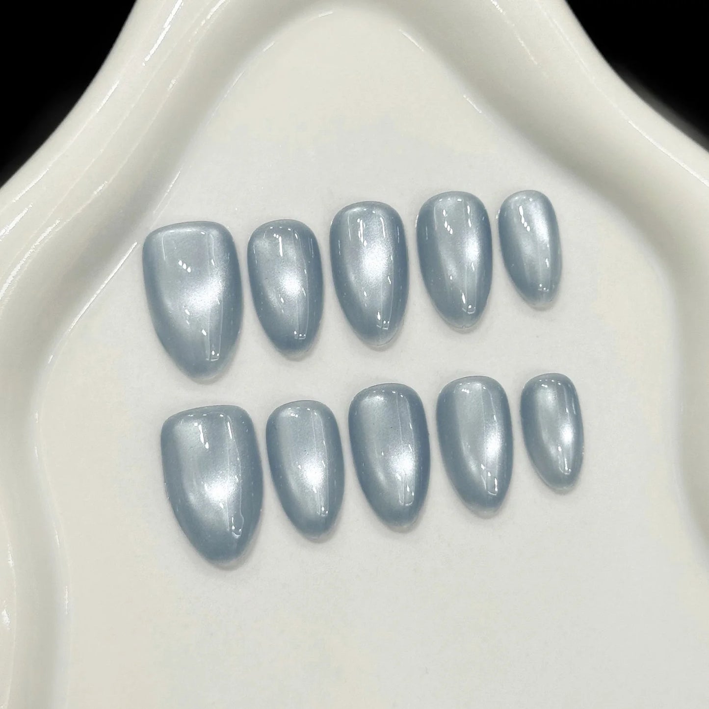 10pcs Handmade Press on Nails Solid Color Glass Bead Cat Eyes Fake Nails Reusable Ins Simple Long Almond False Nail Tip Wearable Peaceful Pleasures Health and Wellness S 1