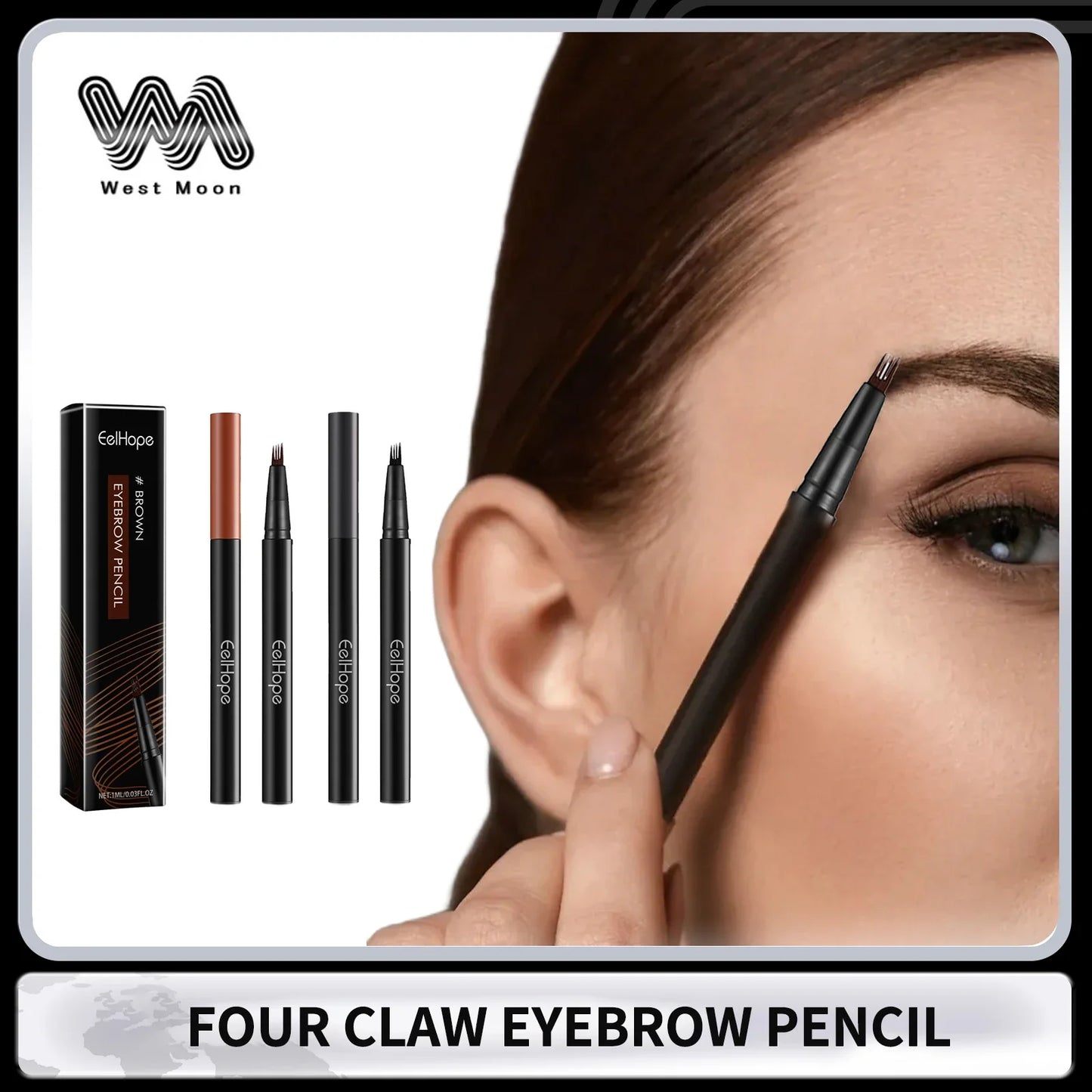 Eelhope 4-Pronged Waterproof Eyebrow Pencil – Black & Brown
