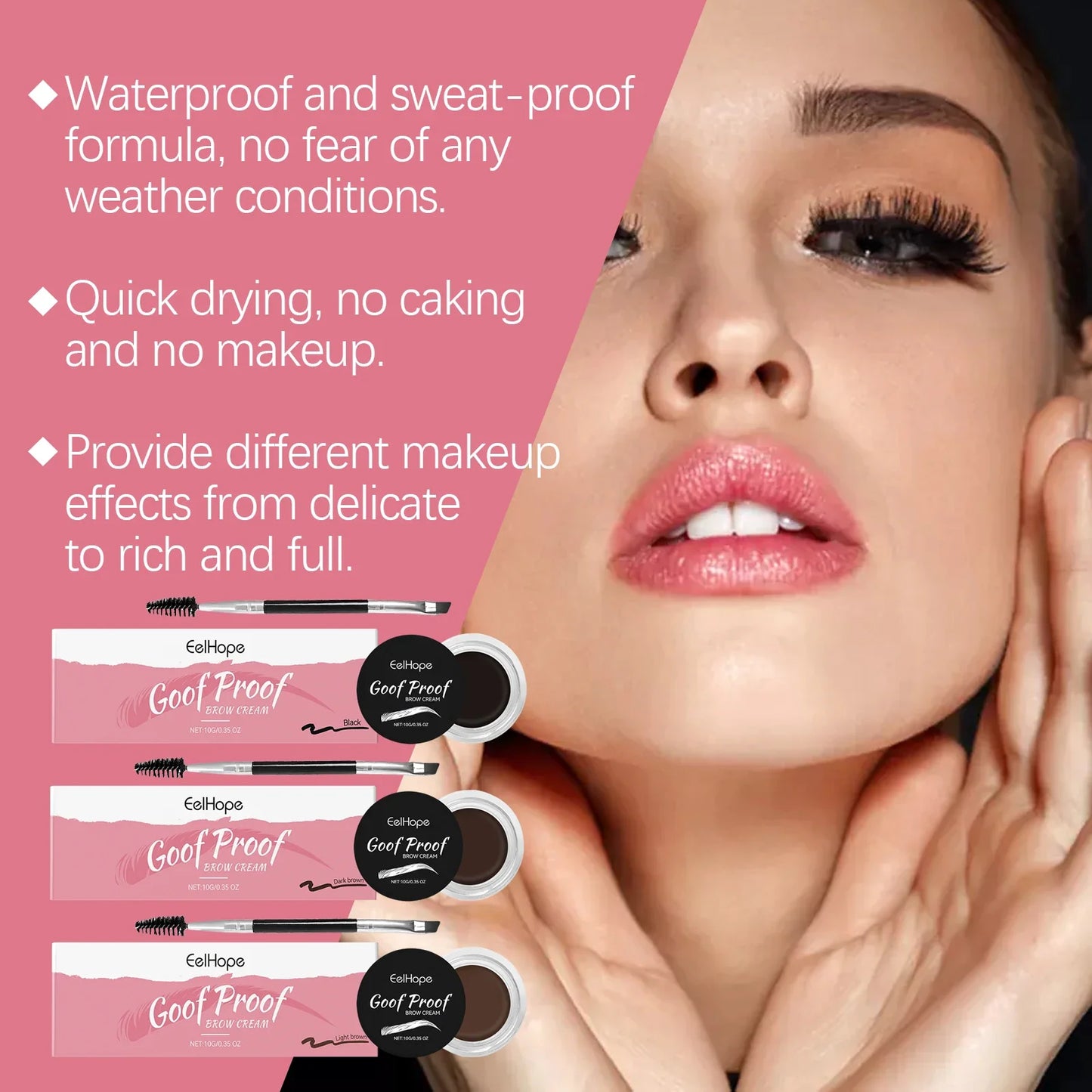 Eelhope Waterproof Eyebrow Tint Cream & Double-Ended Brush