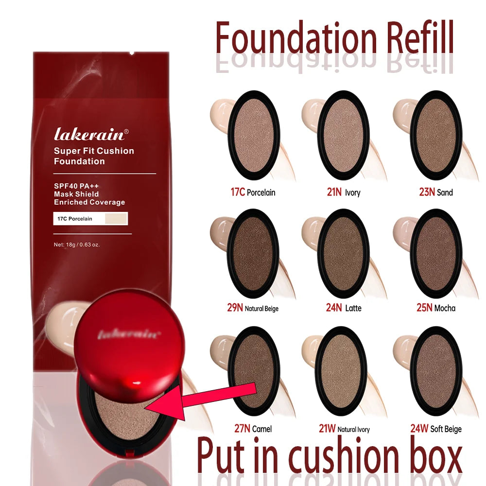 Cushion Refill Foundation Waterproof Semi-Matte Red Finish 72-Hour Wear Long-Lasting Buildable Coverage Sun Protection Makeup Peaceful Pleasures Health and Wellness