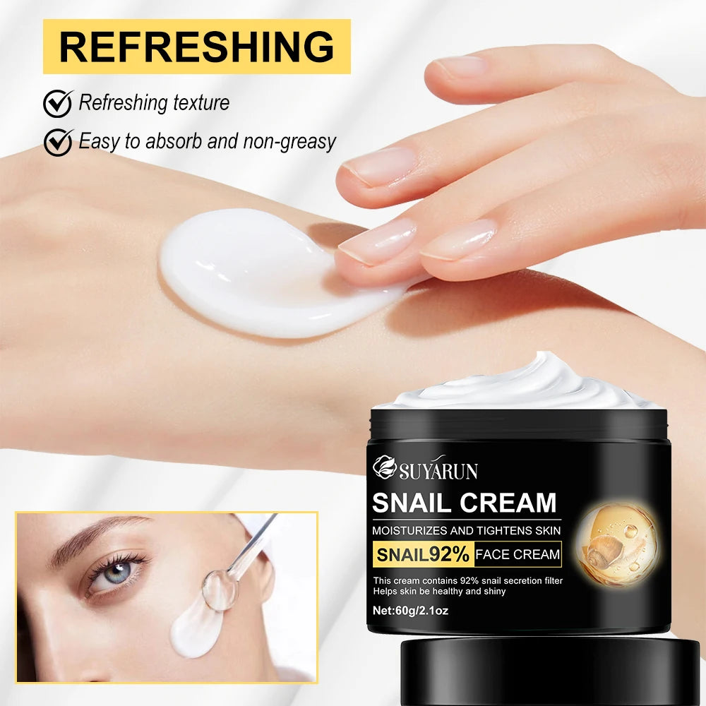 Snail Mucus Coconut Oil Cream, enriched with coconut oil and aloe vera, smooths fine lines, brightens and firms the skin . Peaceful Pleasures Health and Wellness