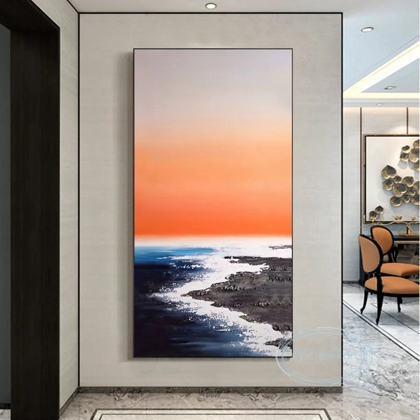 High Quality Canvas Art Oil Painting Modern Abstract Handmade Seascape Wall Decoration Mural Parlor Vestibule Hotel Custom Image Peaceful Pleasures Health and Wellness