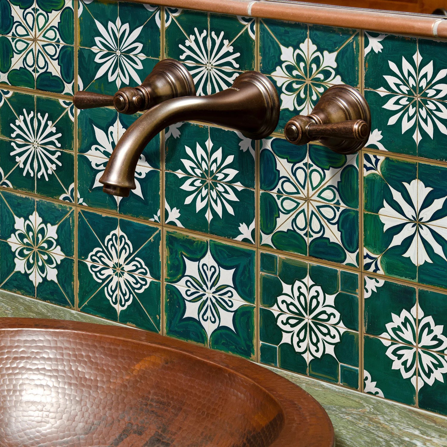 24 pieces European style flower tiles wall stickers Self-adhesive kitchen bathroom decorative ceramic tiles stickers glossy crys Peaceful Pleasures Health and Wellness