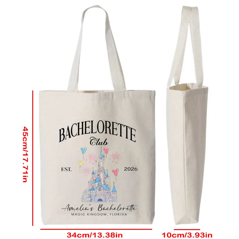 Personalized Magic Kingdom Castle Bachelorette Club Canvas Tote Bag Custom Wedding Party Decoration Gift Bride Shopping Handbag Peaceful Pleasures Health and Wellness