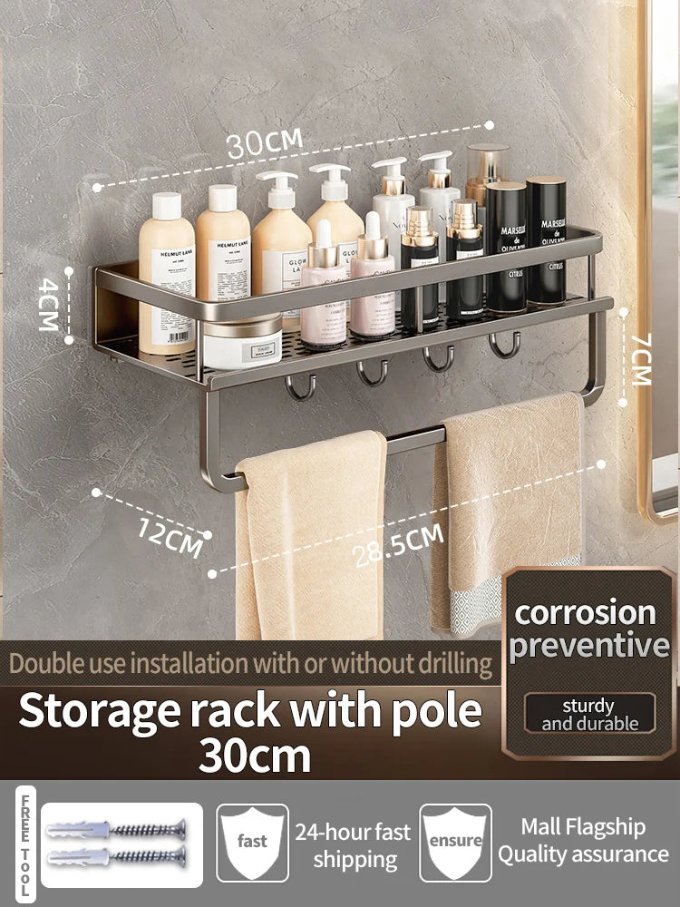 Wall-Mounted Bathroom Shelf & Towel Rack | Metal Storage Organizer
