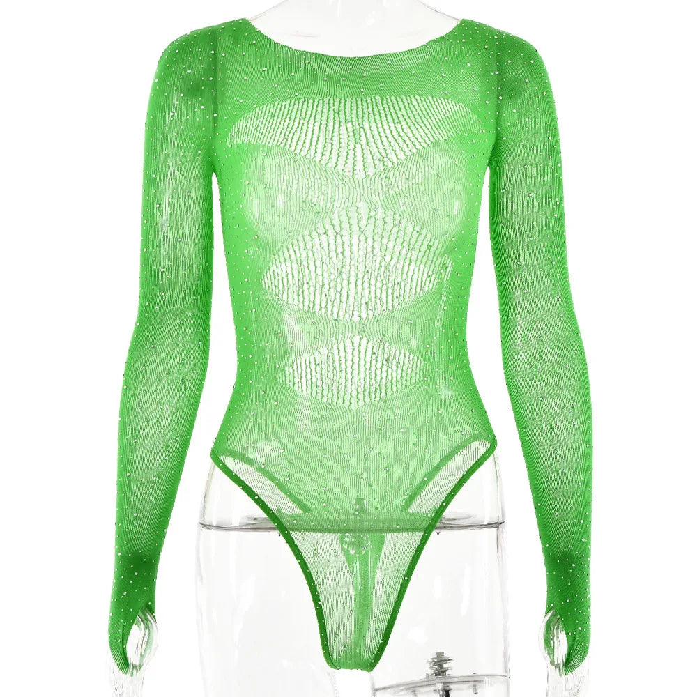 Women's Rhinestone Sheer Lingerie Set | Dance Performance Outfit