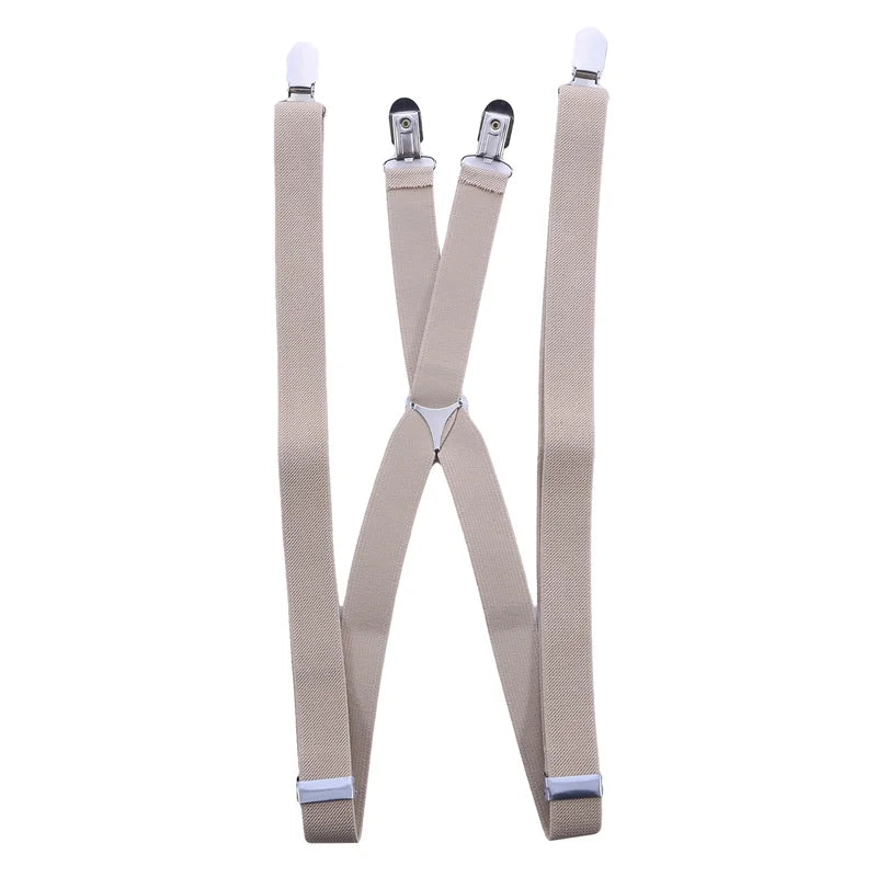 2.5*110cm Men Women Suspender Adult 4 Clips Mens Suspenders X Type Elastic Adjustable Strap Wide Braces Work Male Jockstrap Peaceful Pleasures Health and Wellness Beige