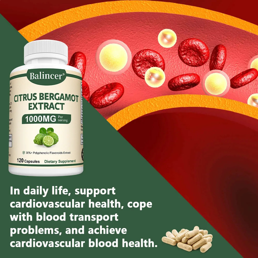 Citrus Bergamot Capsules 1000mg, Heart Health, Cardiovascular, Cholesterol & Blood Sugar & Immune Health Support, Antioxidant Peaceful Pleasures Health and Wellness