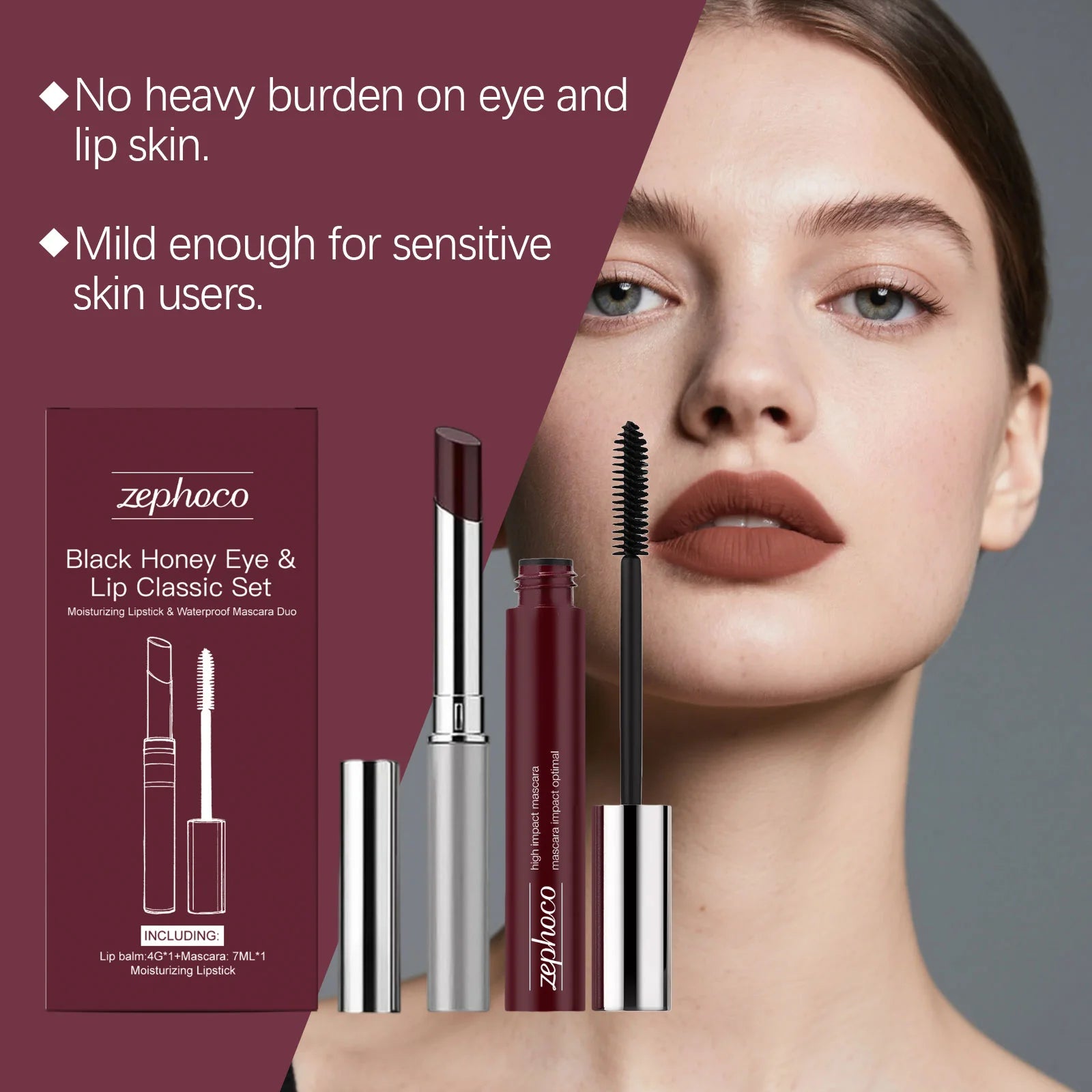 Black Honey Iconic Eye Lip Makeup Set Black Volumizing Lengthening Curling Mascara Plumping Gloss Lipstick Waterproof Makeup Set Peaceful Pleasures Health and Wellness