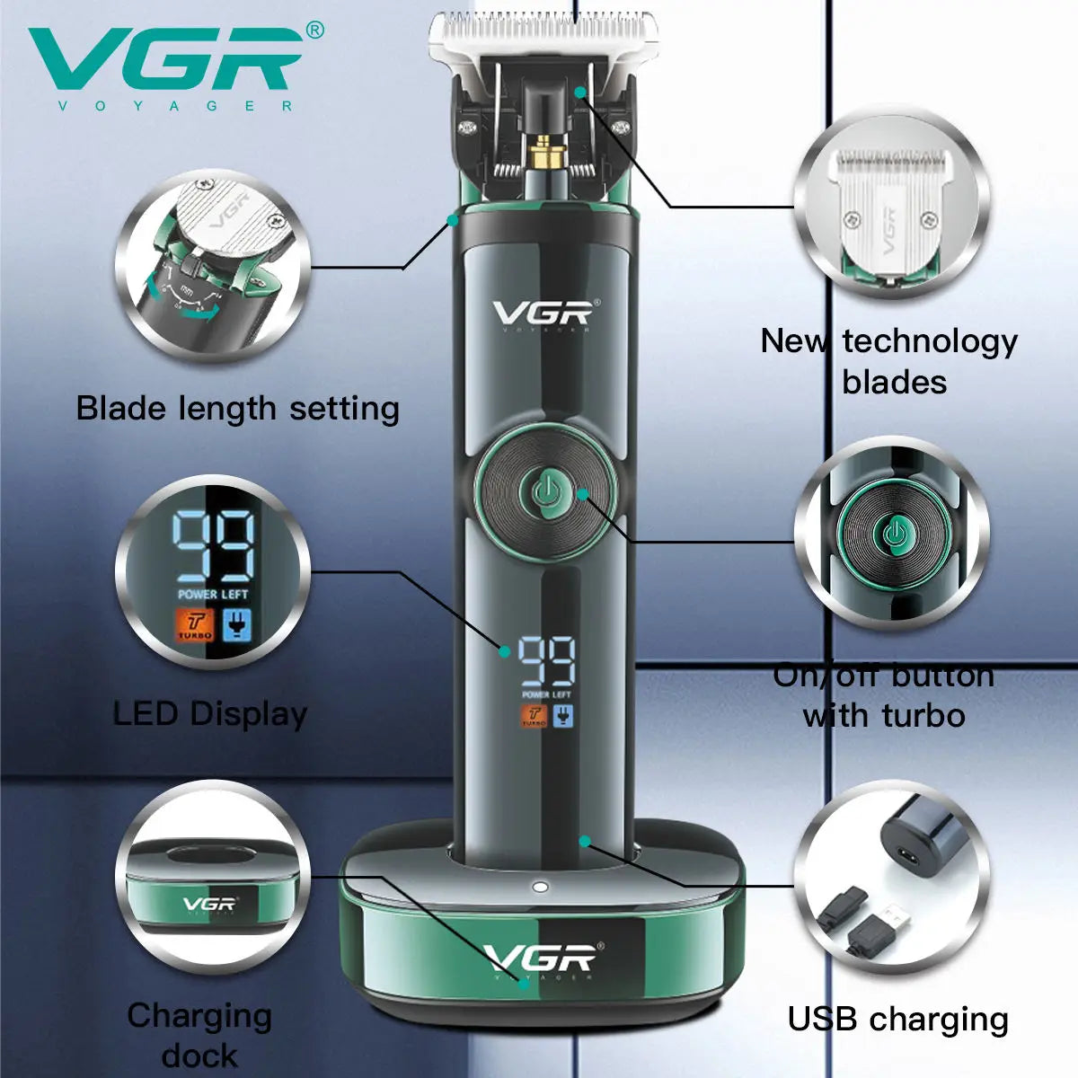 VGR V-671 T-Blade Hair Clipper with LED Display | 400 Min
