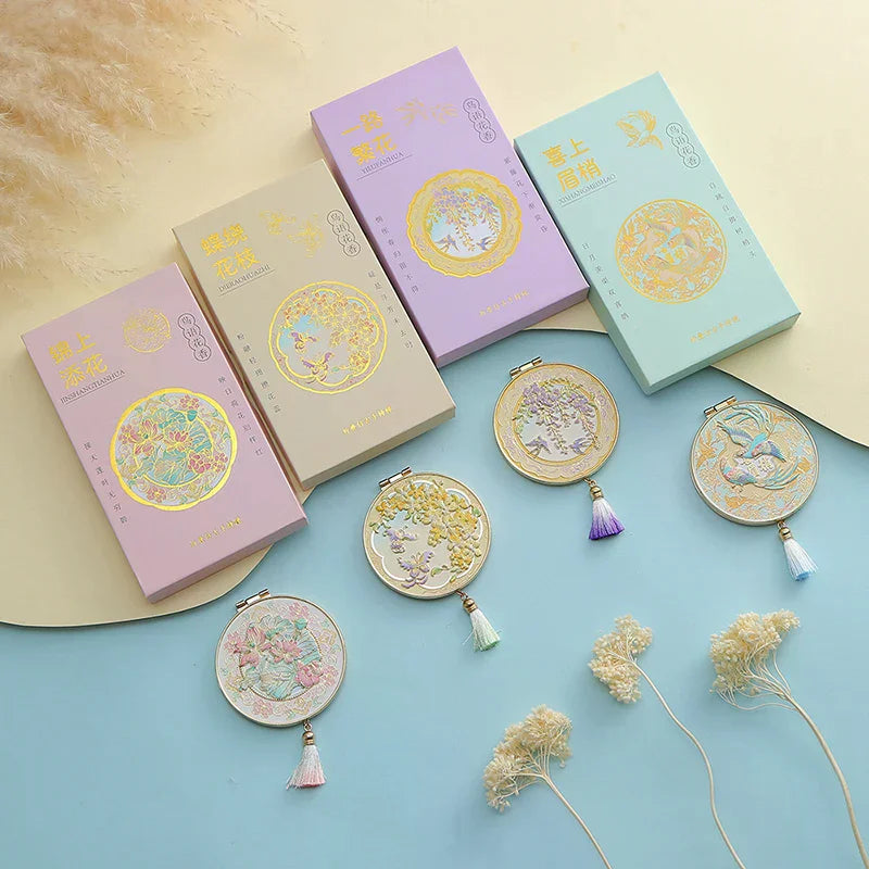 Chinese Style Metal Folding Makeup Mirror with Tassel | Portable