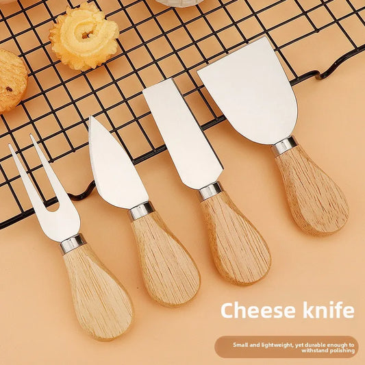 4 Piece Stainless Steel Cheese Knives Set Wood Handle Butter Cheese Cutter Jam Cream Spatula Pizza Knife Kitchen Utensils Set Peaceful Pleasures Health and Wellness