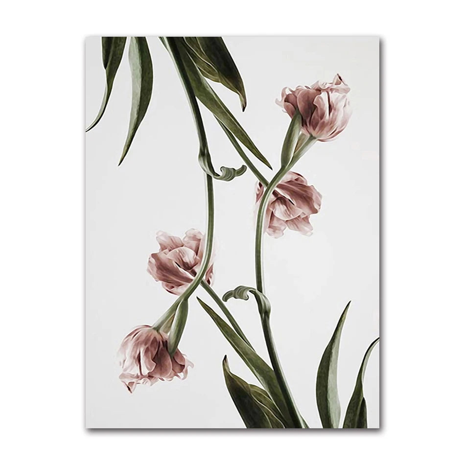 Nordic Tulip Flower Canvas Wall Art | Modern Living Room Print