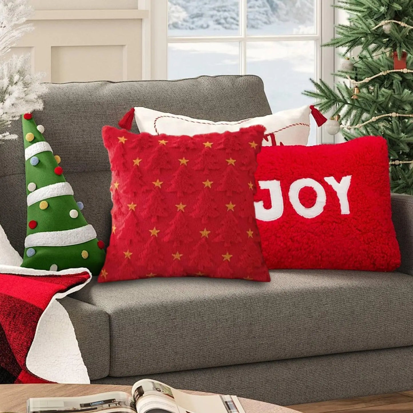 Christmas Tree Pillow Covers 17.7" | Star Pattern Cushion Cover