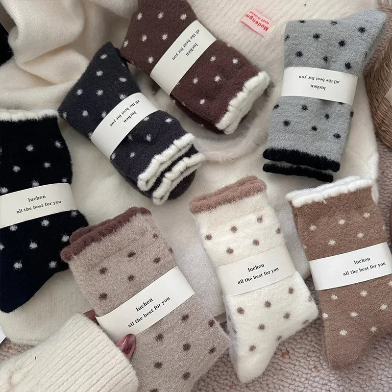 Fashion Autumn Winter Warm Thick Floor Socks with Velvet Dots Australian Fleece Home Cute Confinement Socks Versatile Floor Sox Peaceful Pleasures Health and Wellness