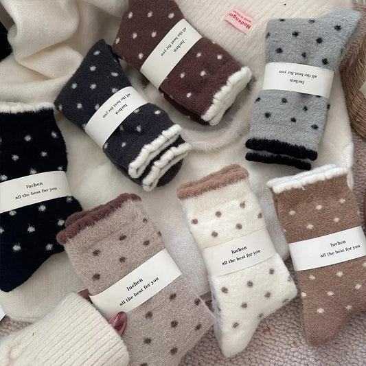 Fashion Autumn Winter Warm Thick Floor Socks with Velvet Dots Australian Fleece Home Cute Confinement Socks Versatile Floor Sox Peaceful Pleasures Health and Wellness