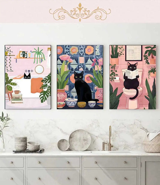 Funny Black Cat Toilet Canvas Wall Art | Bathroom Decor Canvas Wall Art Peaceful Pleasures Health and Wellness