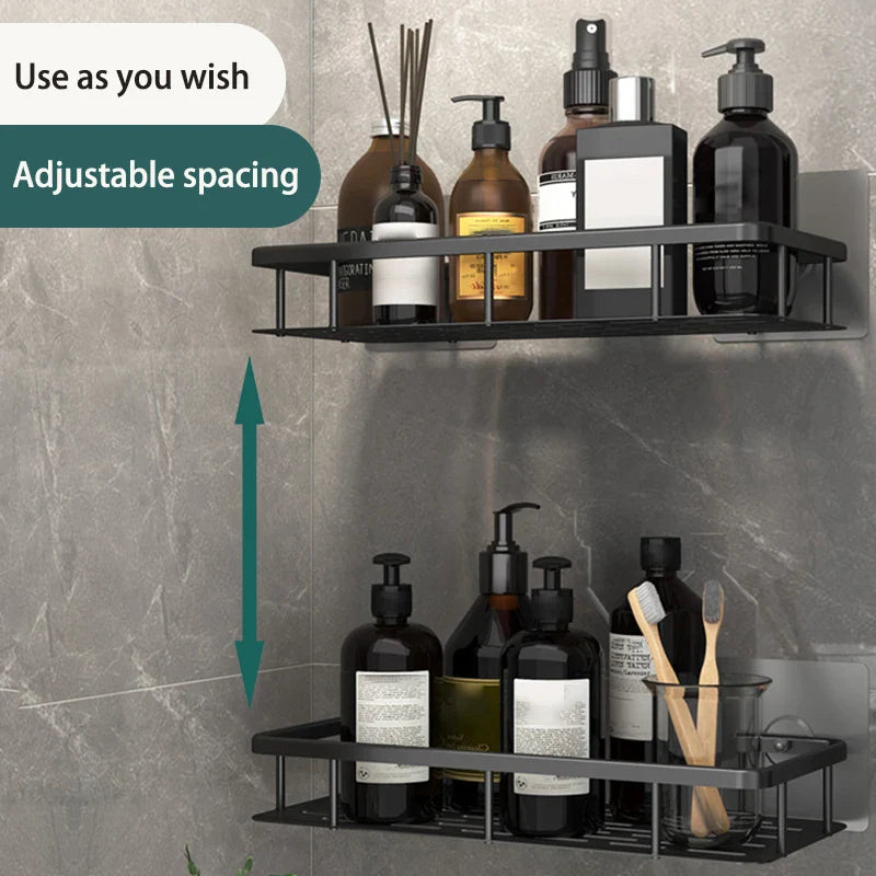 Drill-Free Aluminum Corner Shower Shelf | 1–3 Piece Set