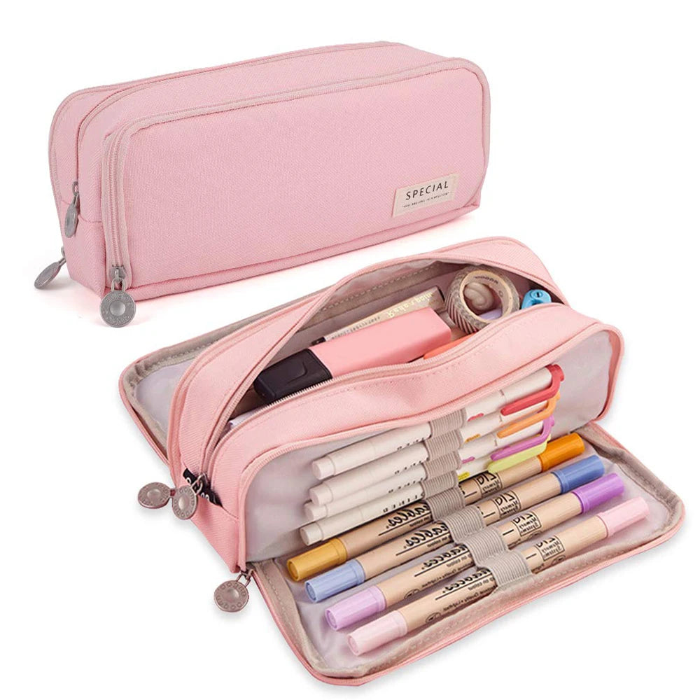 Large 3-Compartment Pencil Case | School & Office Pen Organizer