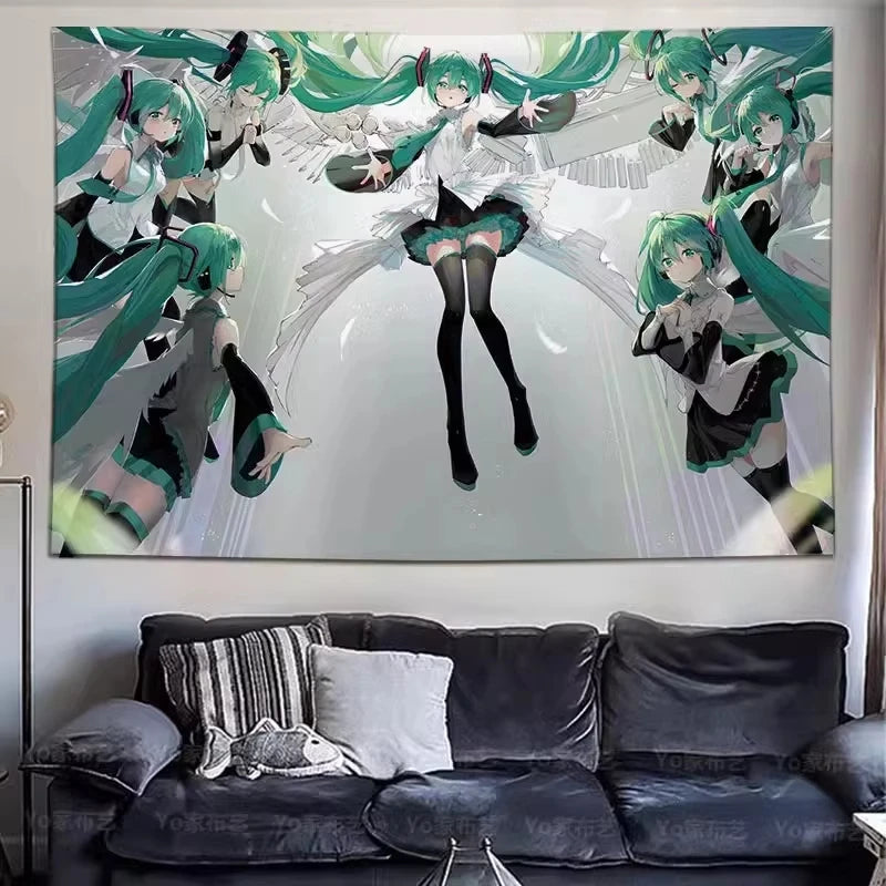 Japanese Hatsune Miku Miku Hanging Cloth Background Cloth Bedroom Room Anime Transformation Girl Heart Wall Wall Cloth Tapest Peaceful Pleasures Health and Wellness B313309 40x60cm Unframed
