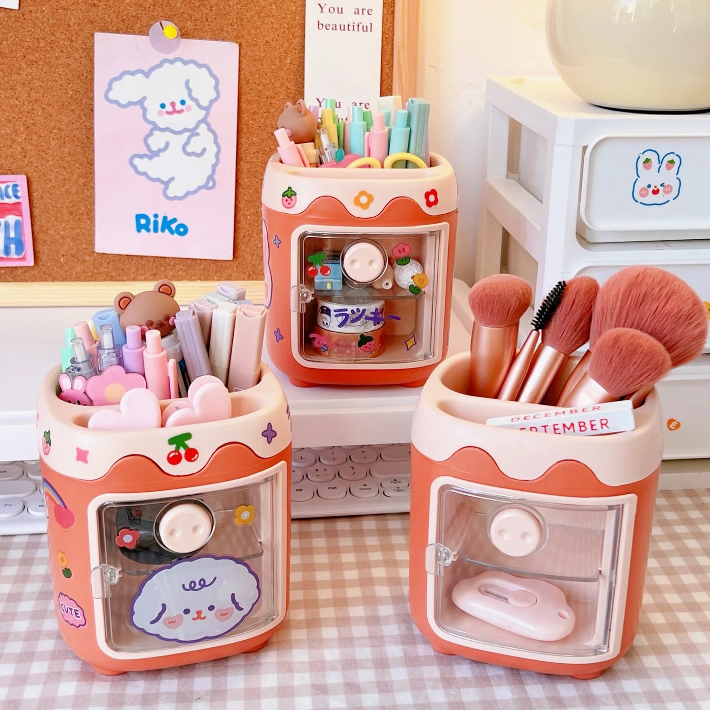 1PC Kawaii Pig Pen Pencil Pot Holder Brush Storage Container Desk Organizer Multifunction washi tape Stationery Office Supplies Peaceful Pleasures Health and Wellness