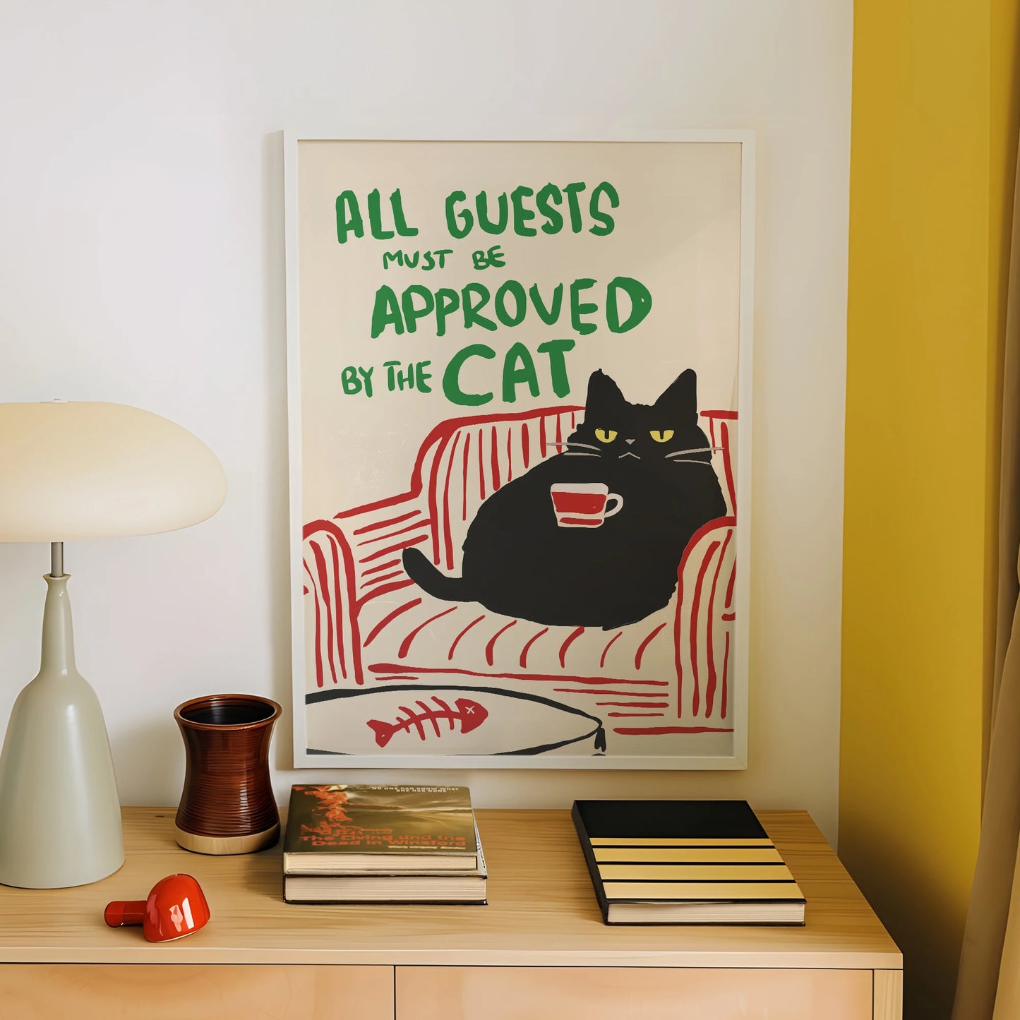 1pc "All Guests Must Be Approved By The Cat" Poster Humorous Wall For Cat Lovers, For Home Office, Bed Living Bathroom Decor Peaceful Pleasures Health and Wellness