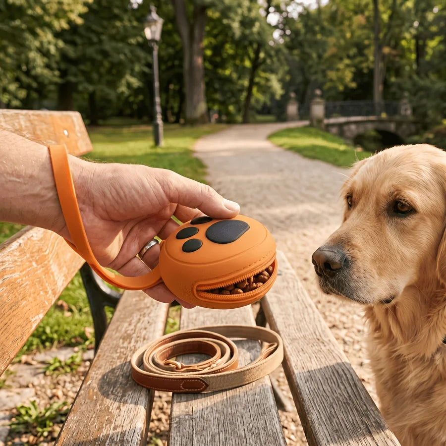 Silicone Paw Print Dog Treat Pouch – Waterproof Training Bag