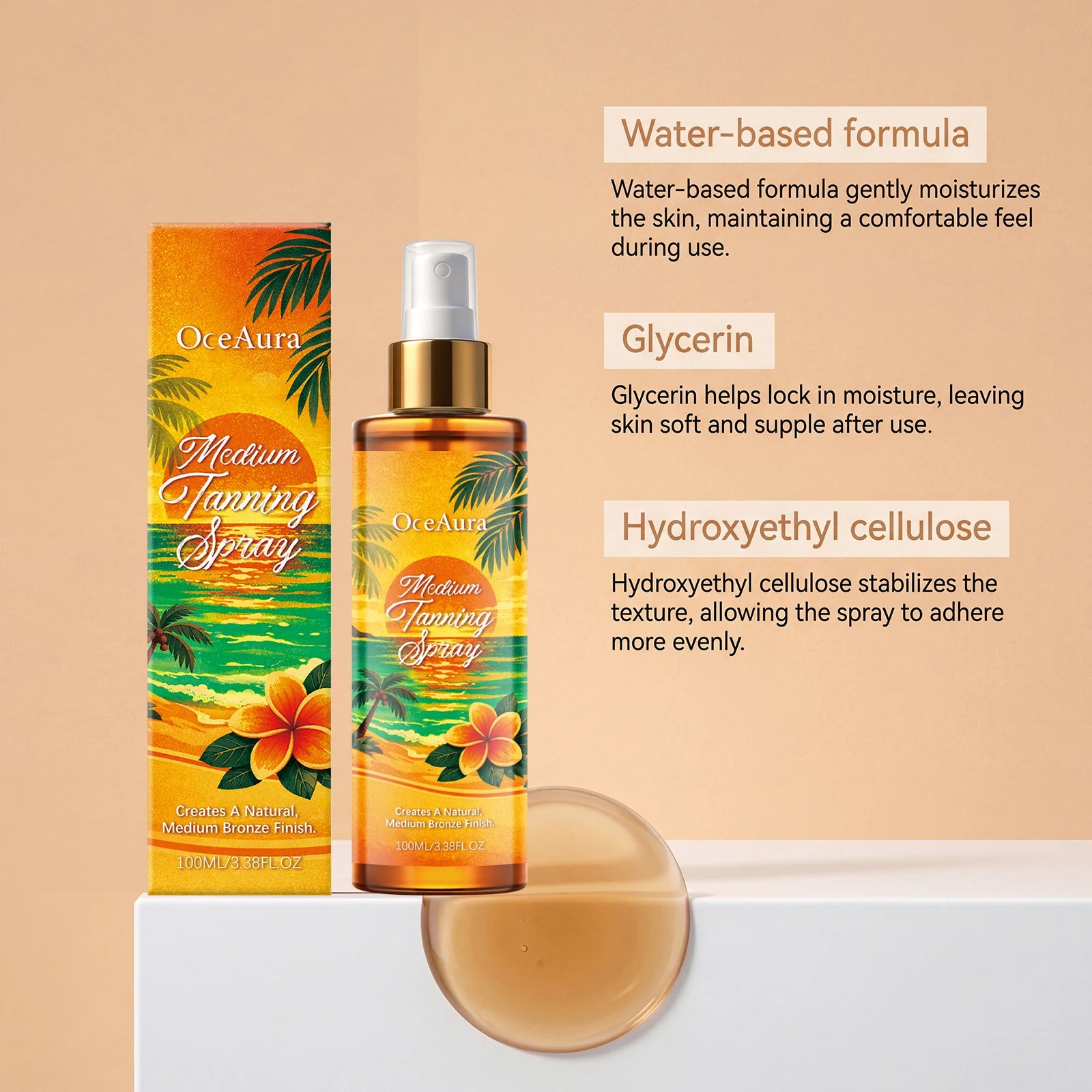 OceAura Self Tanning Spray – DHA Sunless Tanner Body & Face Peaceful Pleasures Health and Wellness