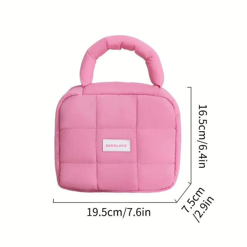 Large Puff Cosmetic Bag – Candy-Color Cotton-Filled Organizer