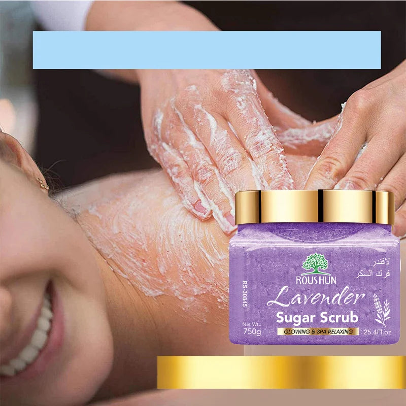 ROUSHUN Lavender Sugar Scrub Large Capacity Family Pack Body Scrub Gentle Deep Cleansing Skin 750g Peaceful Pleasures Health and Wellness