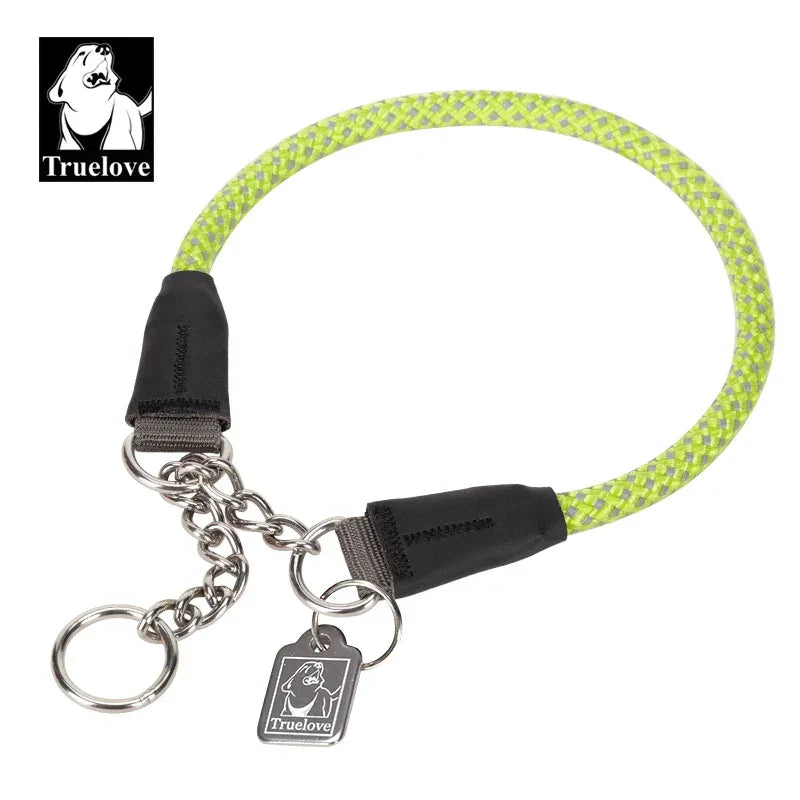 Truelove Large Dog Training Collar Reflective Nylon Stainless Steel Chain Adjustable Heavy Duty No Pull Dog Collar TLC5375 Peaceful Pleasures Health and Wellness
