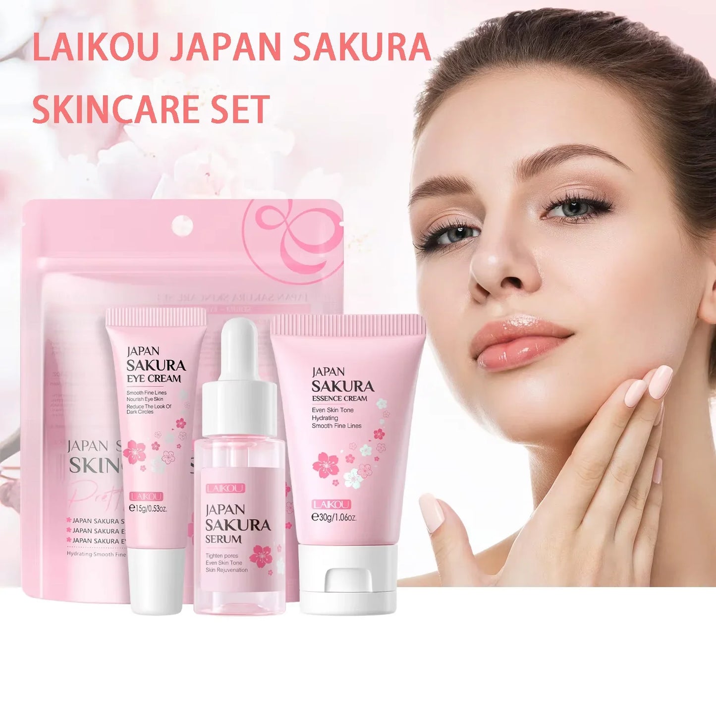 LAIKOU Sakura 3-Piece Skin Care Set – Serum, Eye Cream & Cream