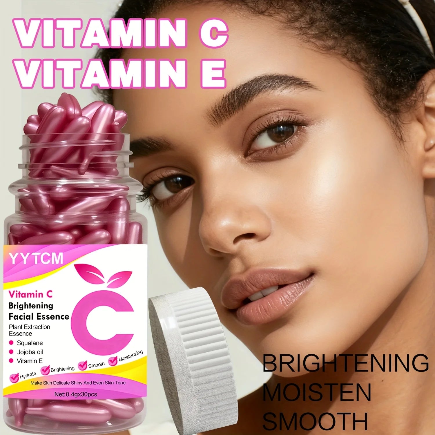 Vitamin C Skin-Brightening and Moisturizing Capsule Essence, Hydrates and Smooths the Skin, Contains Plant-Based Squalane, Vitamin E, Magnolia Oil, and Jojoba Seed Oil for Deep Hydration and Skin-Brightening Essence (0.4Gx90 Peaceful Pleasures Health and Wellness