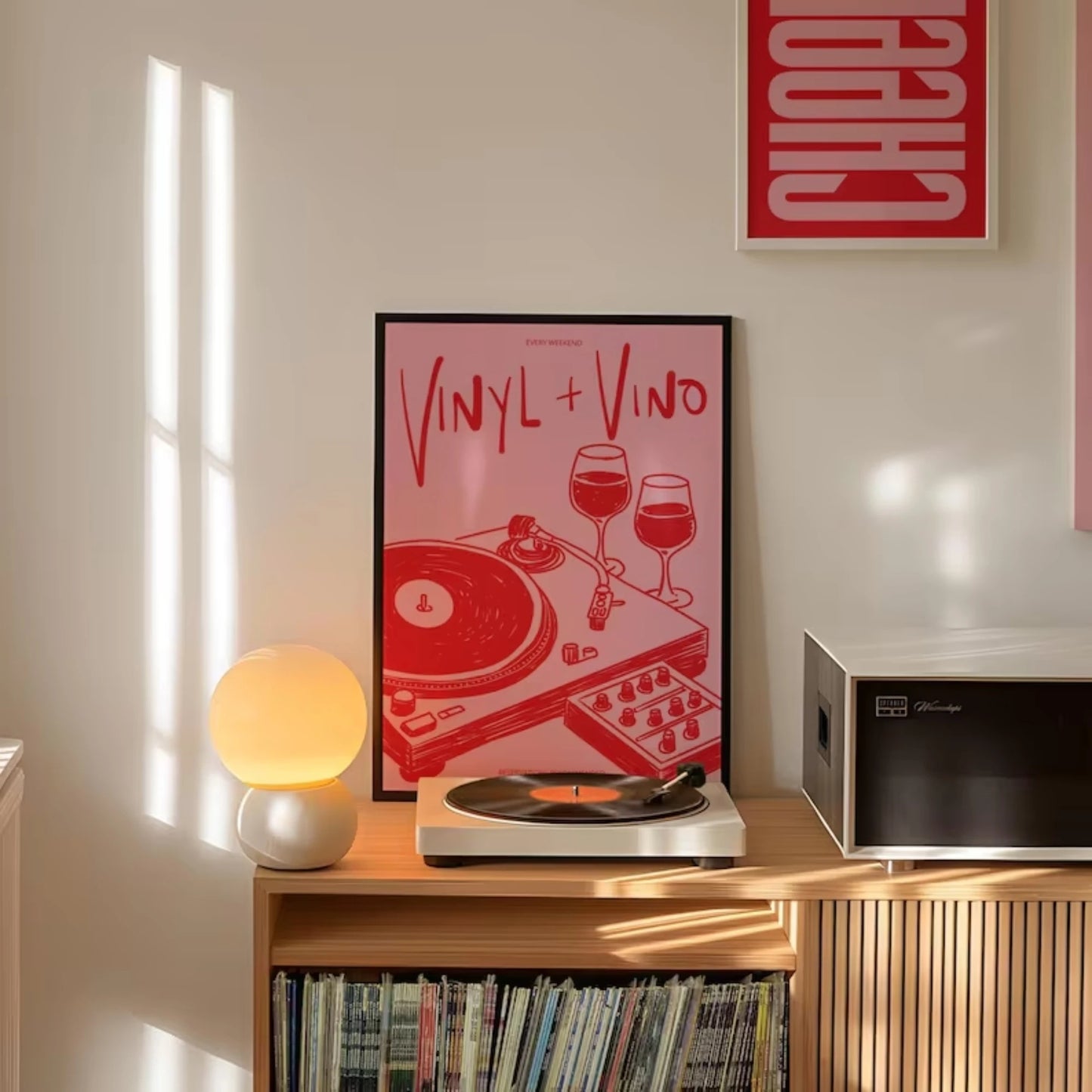 Vinyl & Vino Music Wine Record Canvas Wall Art Print Poster
