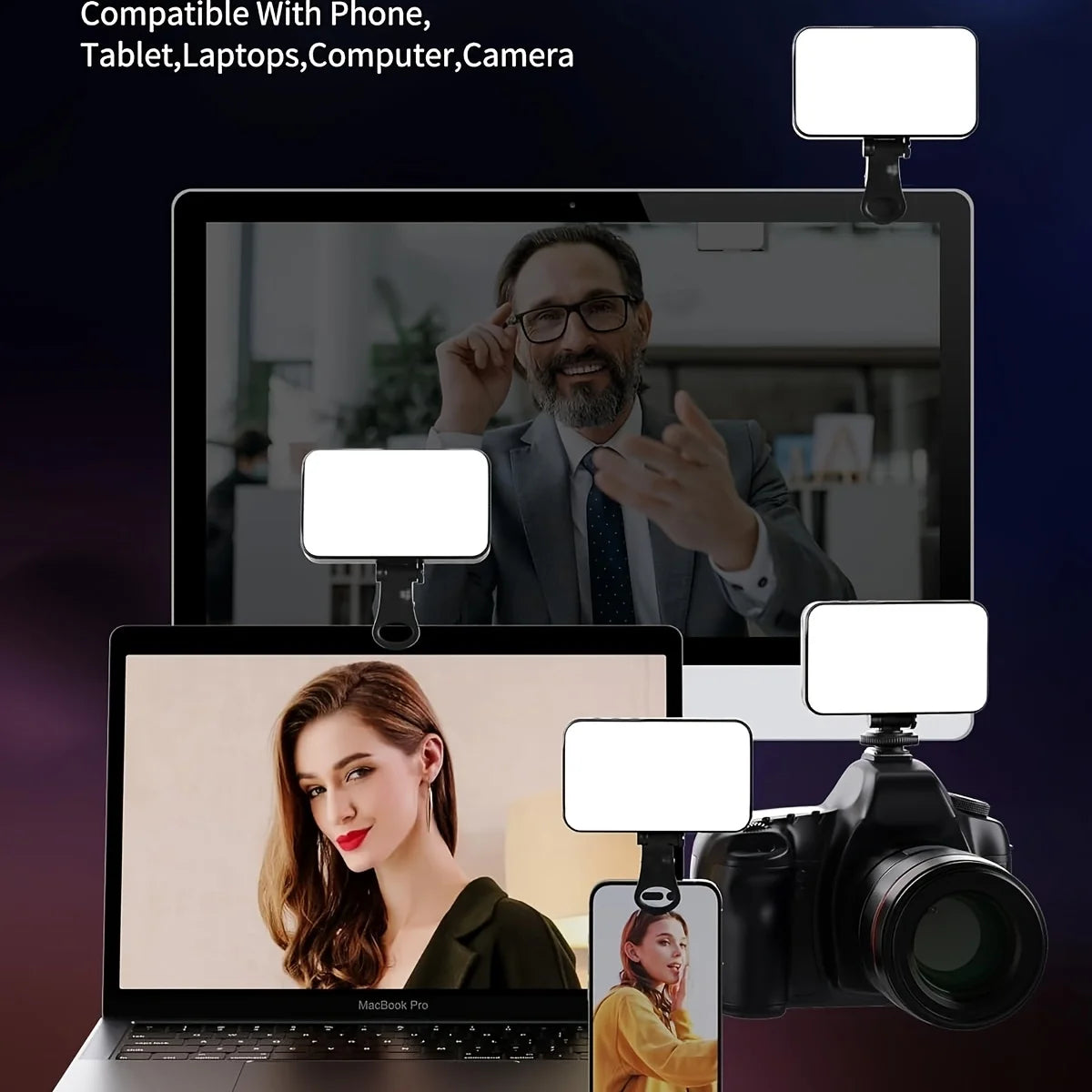 Mini LED Selfie Fill Light Clip-On Rechargeable with 3 Color Modes Adjustable Brightness for Mobile Phones Computers Photography Peaceful Pleasures Health and Wellness