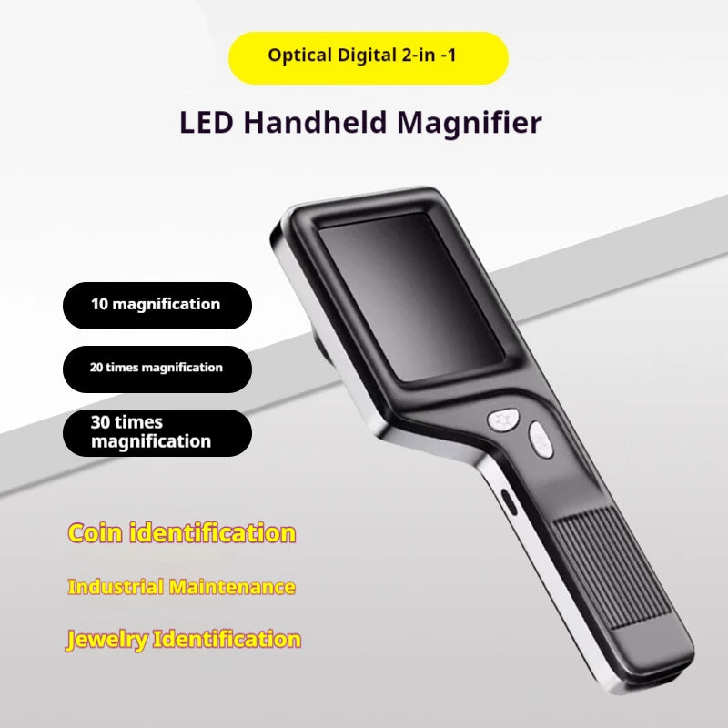 10X Hd Digital Magnifier 2.4" Ips Screen Pocket Magnifying Glass Camera for Kids Coin Pcb Measure White Uv Light Usb Microscope Peaceful Pleasures Health and Wellness
