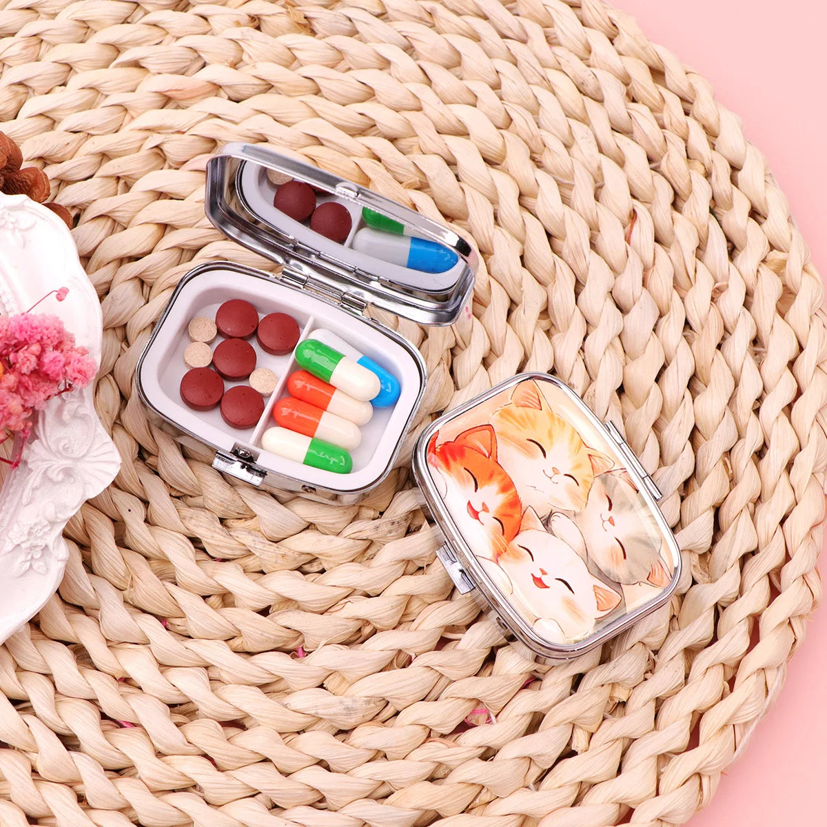 Black Cat Pill Boxes Cartoon Animal Sealed Subpackage Case Portable Travel Jewelry Box Mini Organizer Storage Medicine Case Peaceful Pleasures Health and Wellness