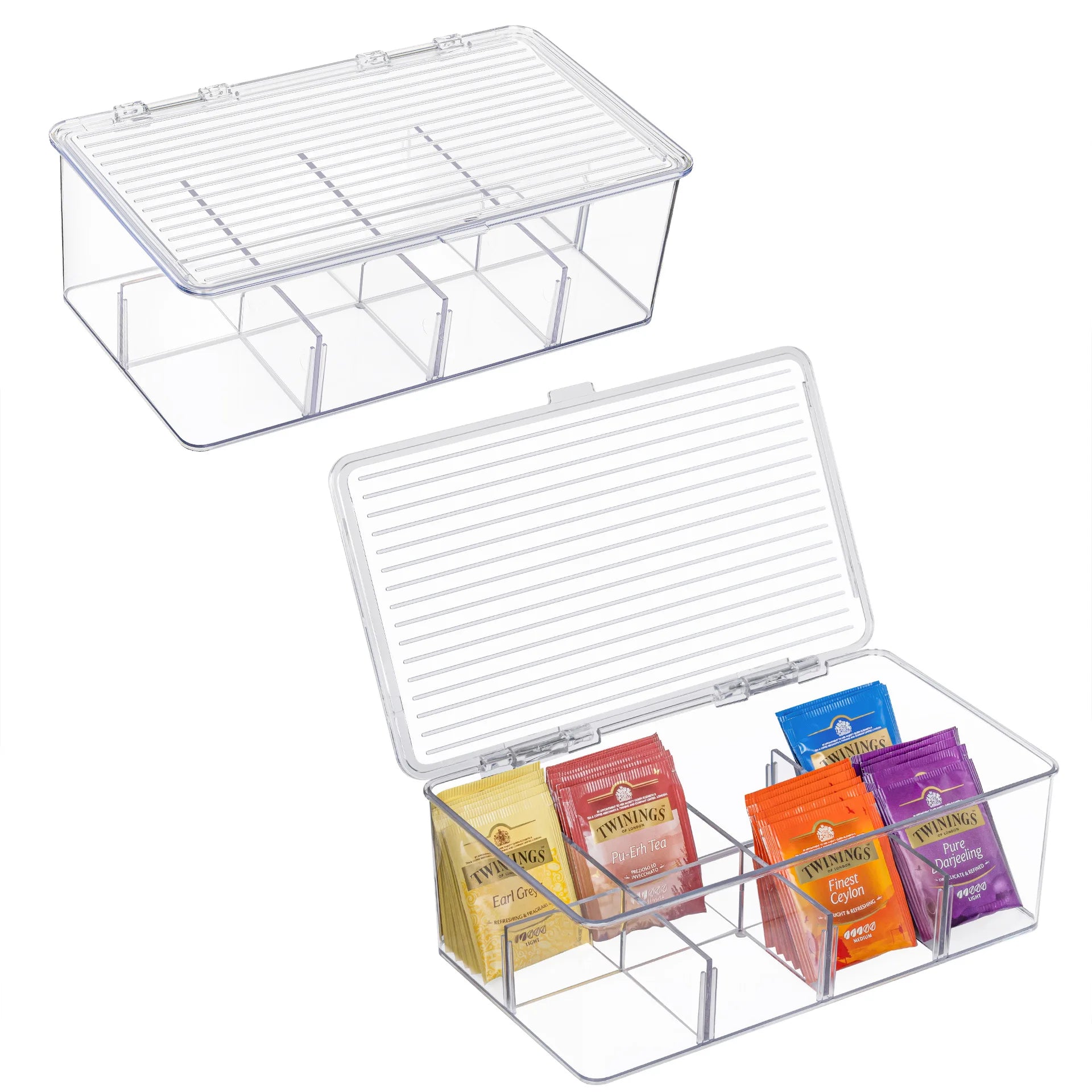 8-Compartment Acrylic Tea Box Organizer with Lid | Tea Storage Tea Bag Organizer Peaceful Pleasures Health and Wellness