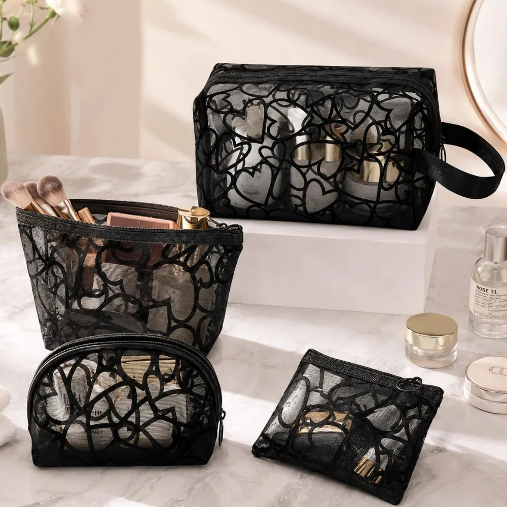 Black Nylon Mesh Cosmetic Bag Transparent Makeup Pouch Travel Toiletry Organizer Multifunction Zipper Storage Bag For Women Peaceful Pleasures Health and Wellness