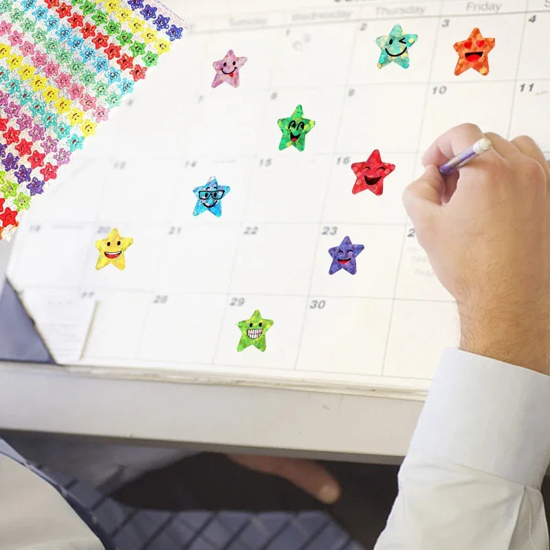 Glitter Foil Small Star Stickers 15 Designs Happy Face Suitable DIY