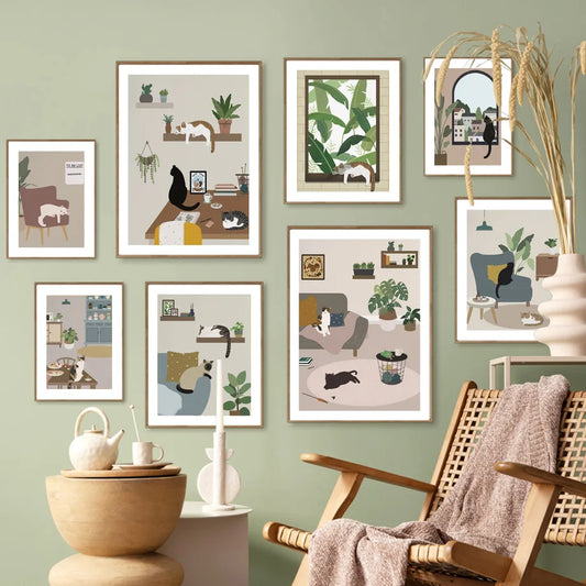 Boho Cat Canvas Wall Art | Cute Kitten Plant Neutral Print Canvas Wall Art Peaceful Pleasures Health and Wellness