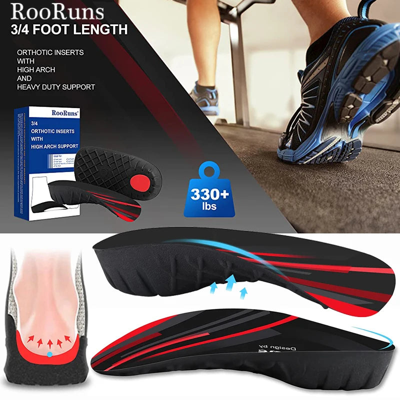 RooRuns Plantar Fasciitis 3/4 Length Insoles,High Arch Support ,For Women and Men,Flat Feet ,Walking Pain Relief Peaceful Pleasures Health and Wellness